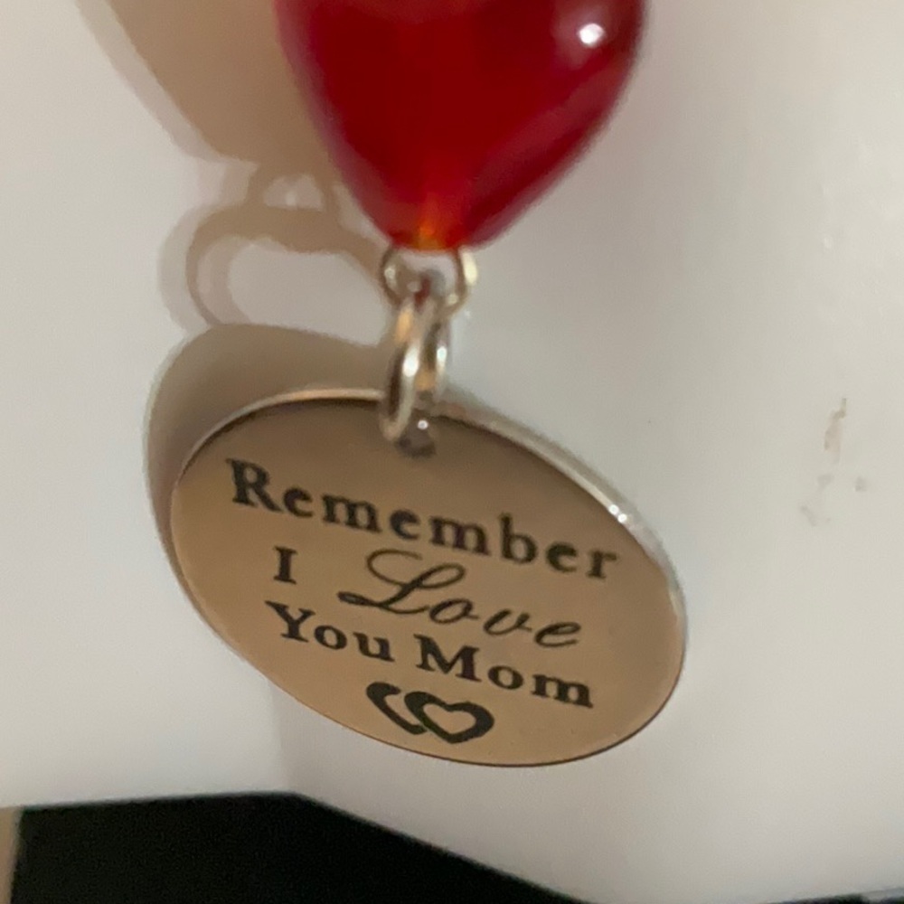Hand Crafted Cup Handle Charm with Mom Charm and Heart Bead Red Silver - Picture 2 of 11